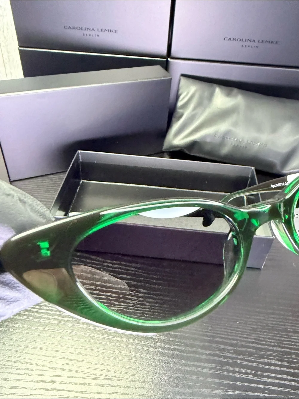 Carolina Lemke Green Cat Eye Sunglasses for Women